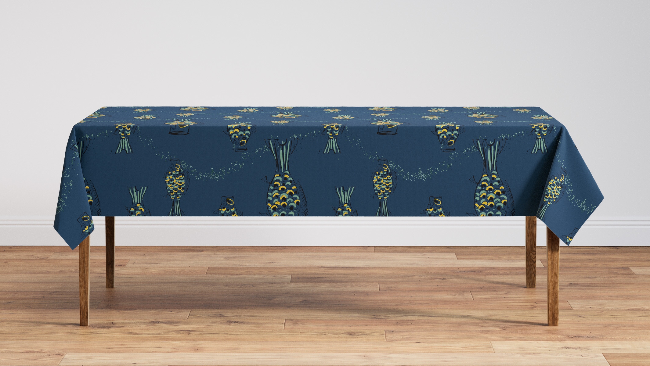 Tablecloth 56" x 90", Indigo Sakana, 56" x 90" - Image 1