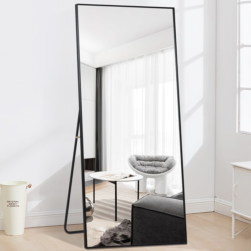 Niehaus Modern & Contemporary Full Length Mirror, Black, 24" x 71" - Image 3