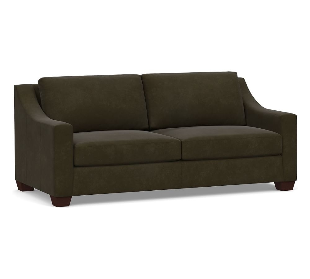 York Slope Arm Leather Sofa 80", Polyester Wrapped Cushions, Aviator Blackwood - Image 0