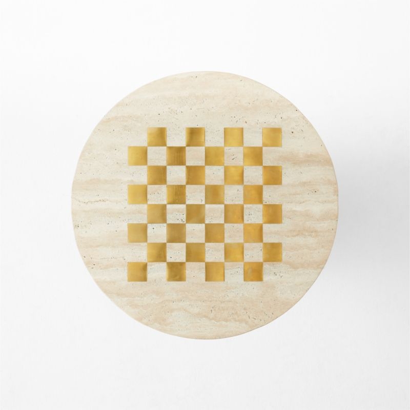 Kikko White Travertine and Brass Inlay Game Side Table - Image 3