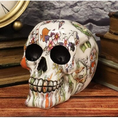 Mecnun Poker Face Floral Tattoo Sugar Skull Statue - Image 0