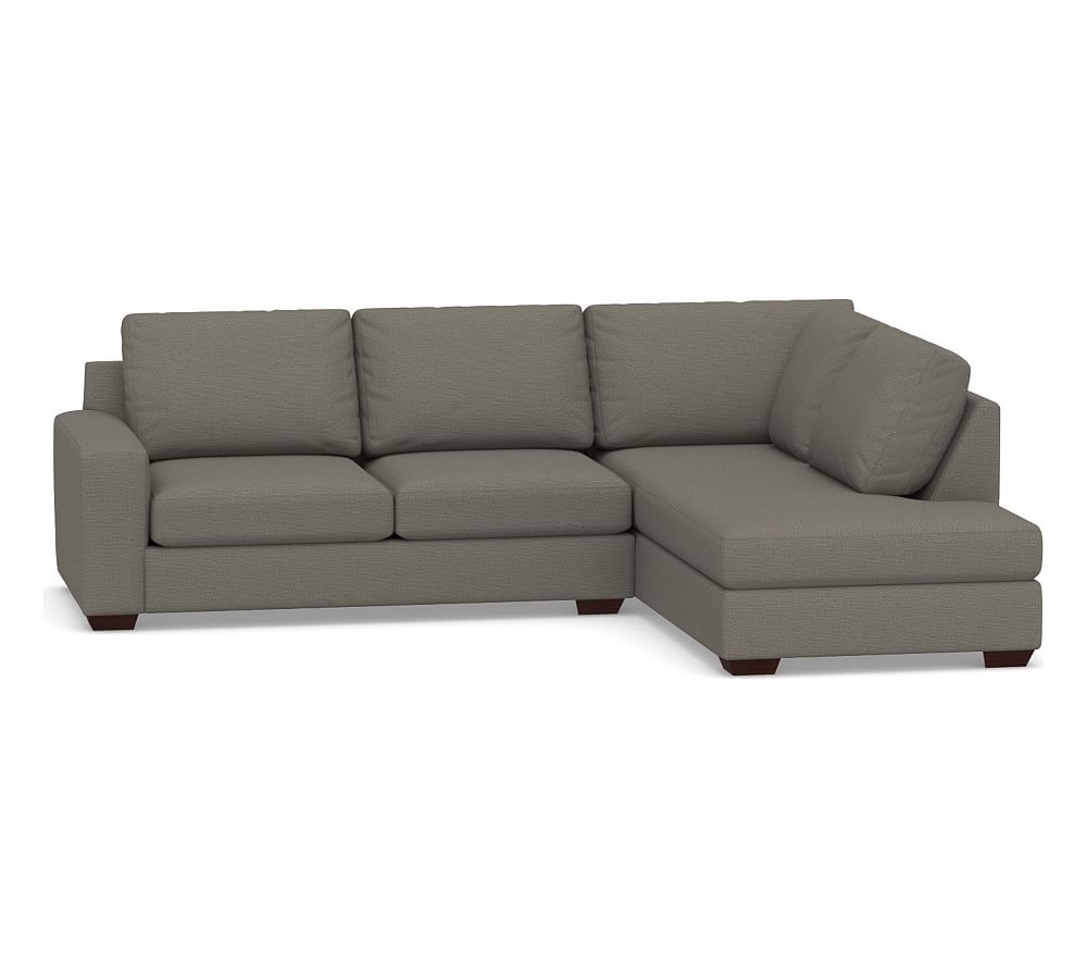 Big Sur Square Arm Upholstered Left Loveseat Return Bumper Sectional, Down Blend Wrapped Cushions, Chunky Basketweave Metal - Image 0