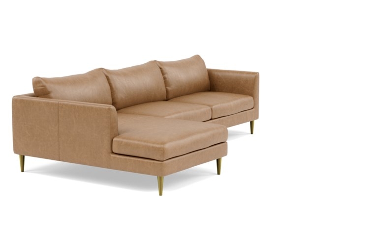 Owens Leather Left Sectional with Brown Palomino Leather, down alternative cushions, extended chaise, and Brass Plated legs - Image 1