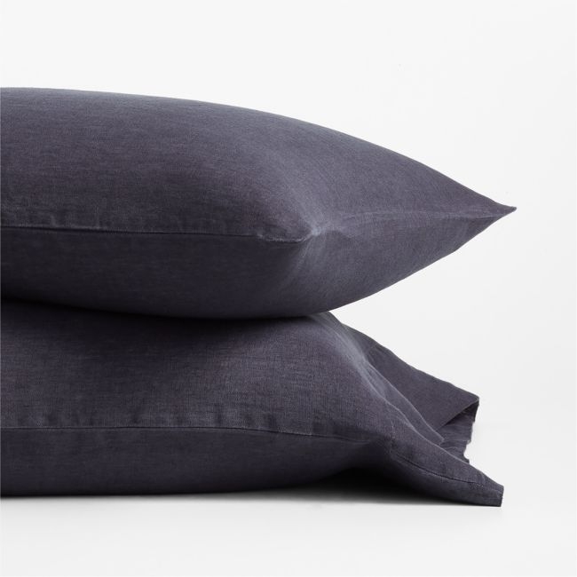 Aire Natural Hemp Midnight Navy Blue Standard Pillowcases, Set of 2 - Image 0