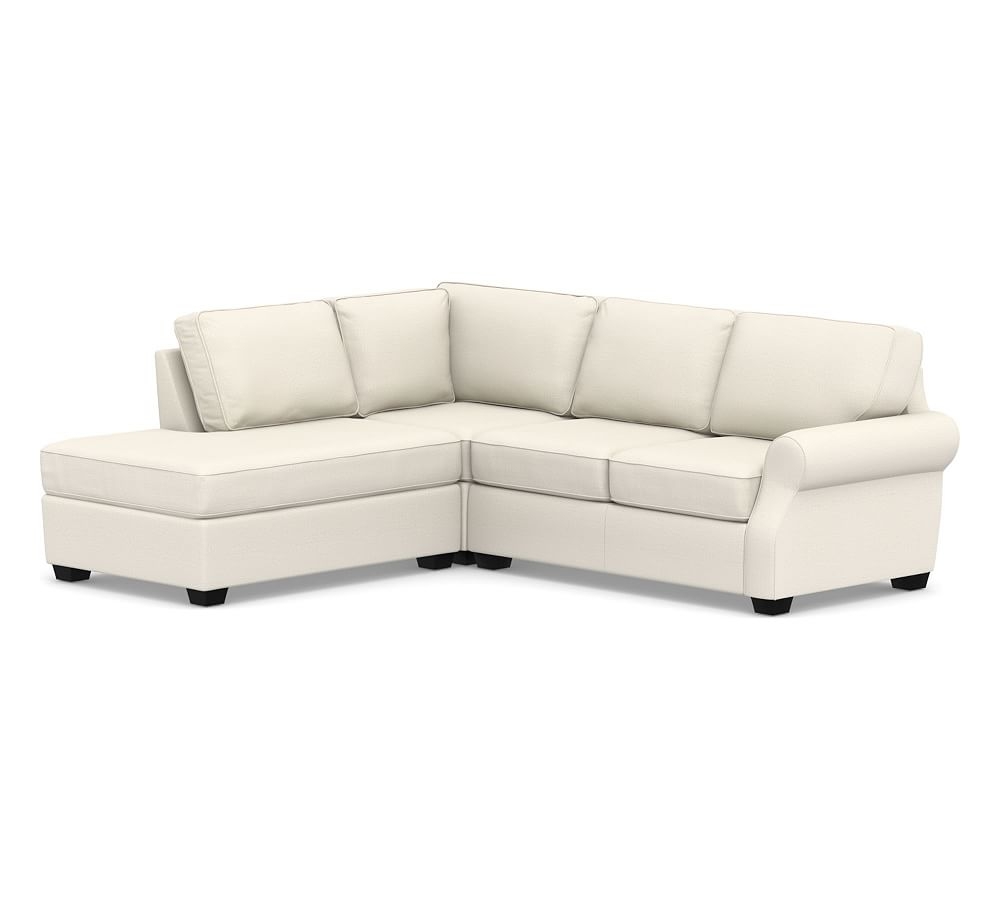 SoMa Fremont Roll Arm Upholstered Right 3-Piece Bumper Sectional, Polyester Wrapped Cushions, Performance Heathered Tweed Ivory - Image 0