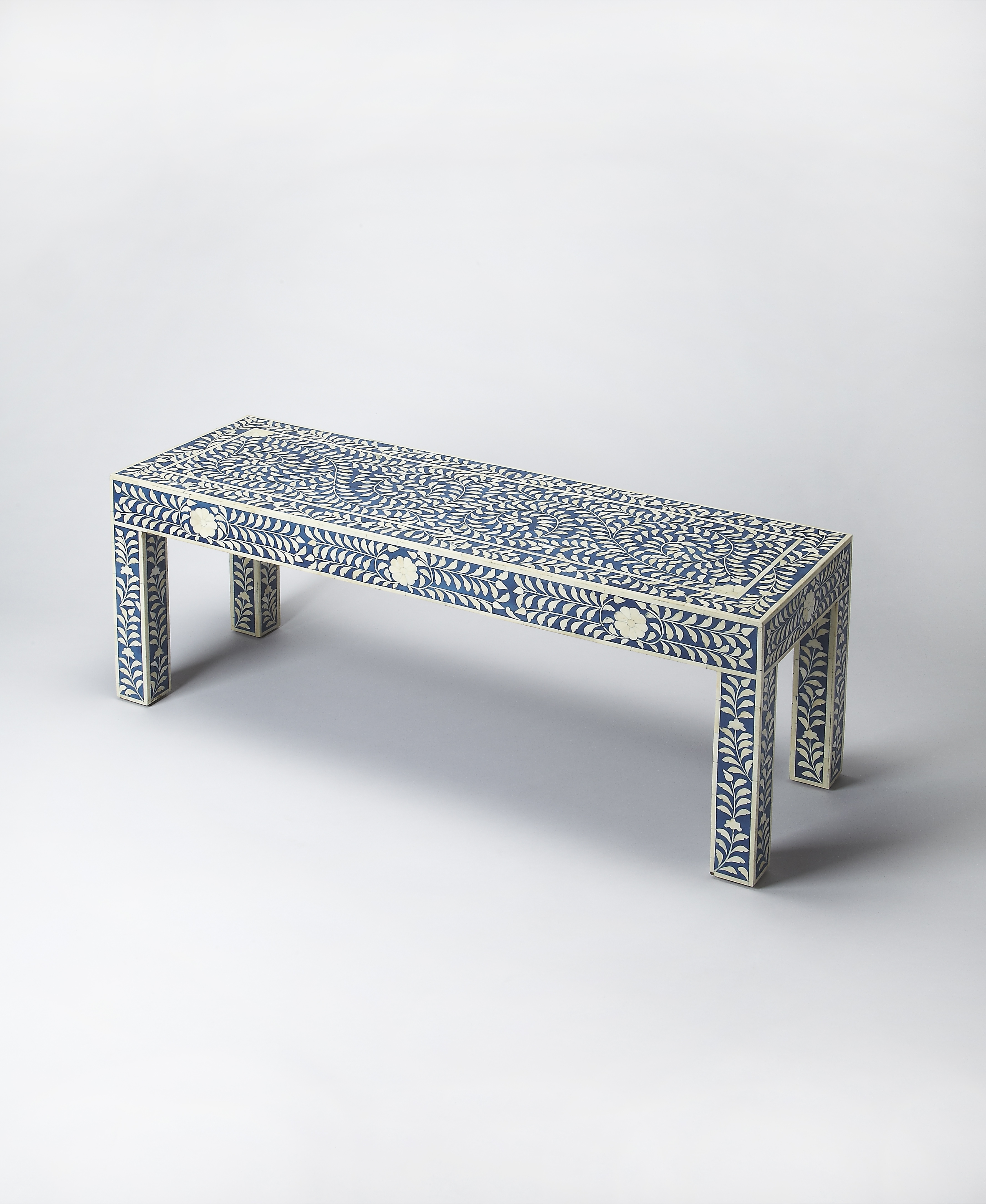 Vivienne Blue Bone Inlay Bench - Image 0