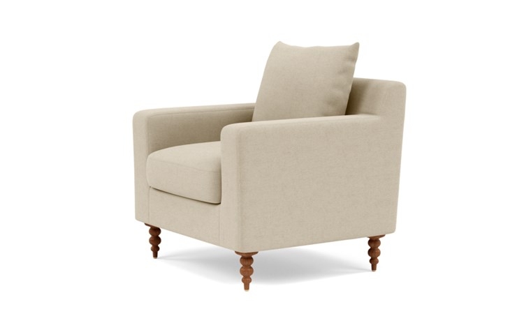 Sloan Petite Chair with Beige Oatmeal Fabric, down alternative cushions, and Oiled Walnut legs - Image 4