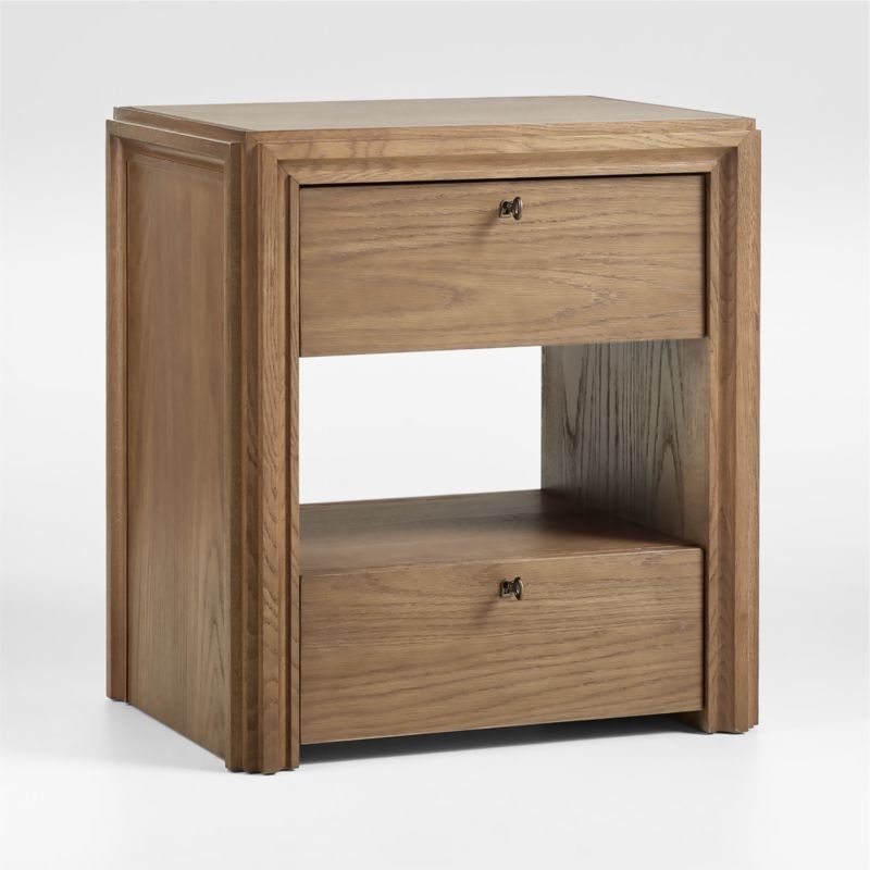 Caldwell 24" Travertine and Brown Oak Wood Nightstand by Jake Arnold - Image 3