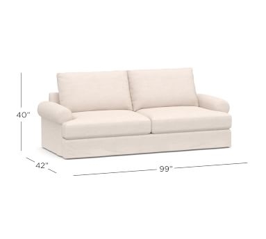 Canyon Roll Arm Slipcovered Loveseat 75", Down Blend Wrapped Cushions, Performance Heathered Basketweave Dove - Image 5