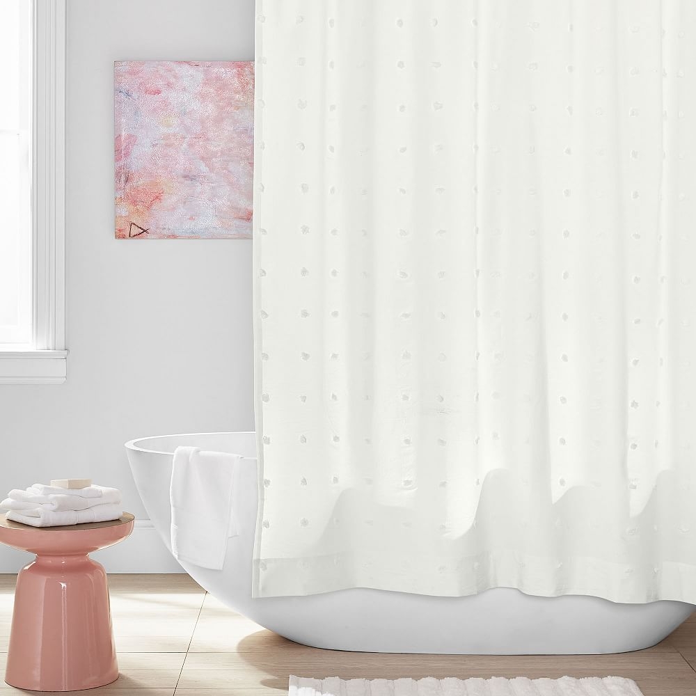 Tufted Pom Shower Curtain &amp; Liner Set, Ivory, One Size - Image 0