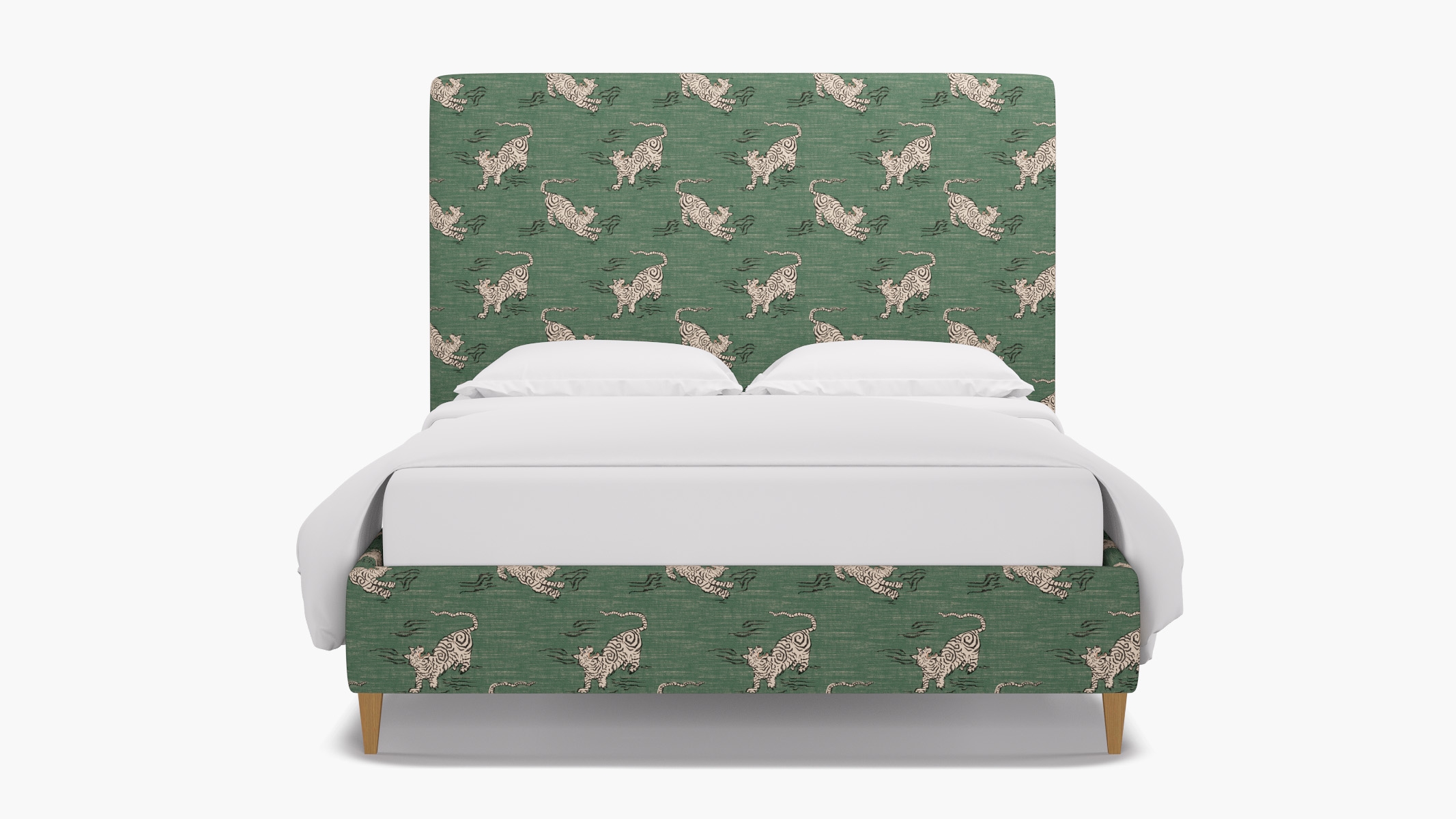 Classic Bed, Emerald Tigresse, Natural Square Tapered Leg, Queen - Image 0
