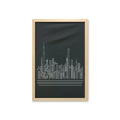 Ambesonne Chicago Skyline Wall Art With Frame, Line Abstract Style Urban Silhouette Of Popular American Town Office Print, Printed Fabric Poster For Bathroom Living Room Dorms, 23" X 35", Onyx White - Image 0