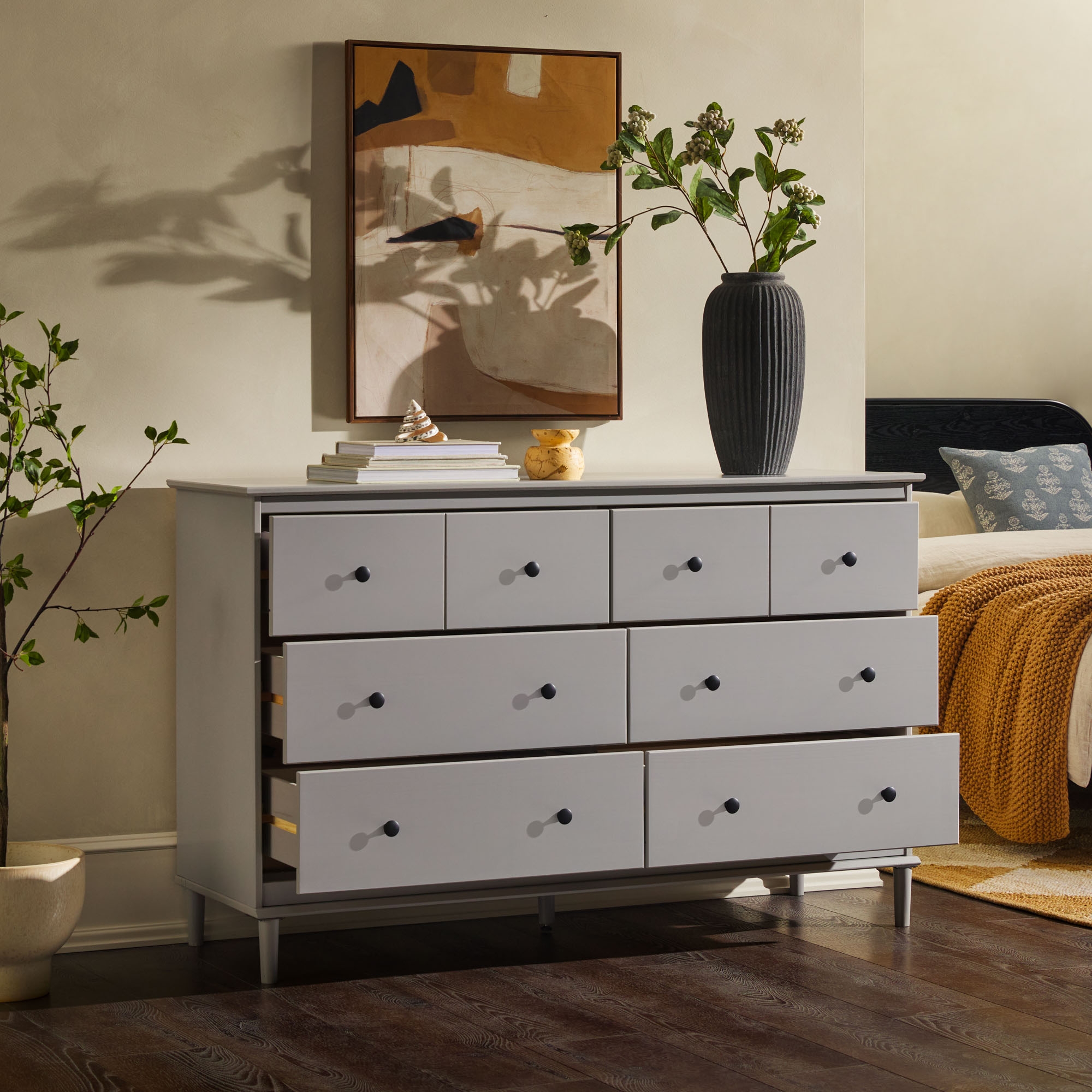 Classic 6-Drawer Solid Wood Dresser - Grey - Image 6