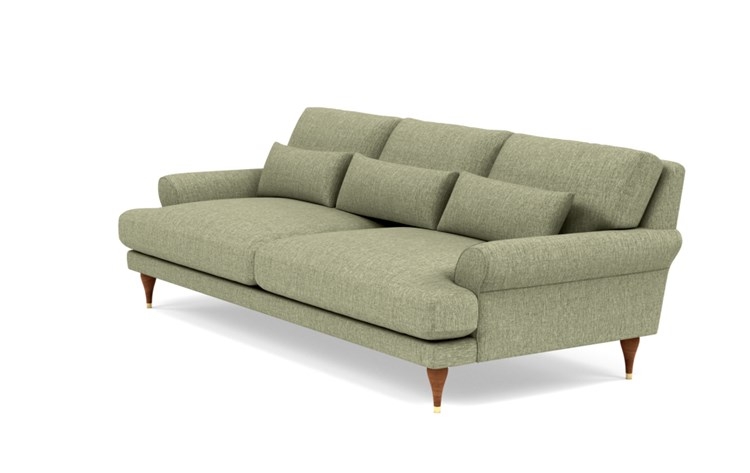 Maxwell Sofa with Green Sprout Fabric and Oiled Walnut with Brass Cap legs - Image 4