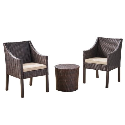 Leber Outdoor 3 Piece Rattan 2 Person Seating Group with Cushions - Image 0
