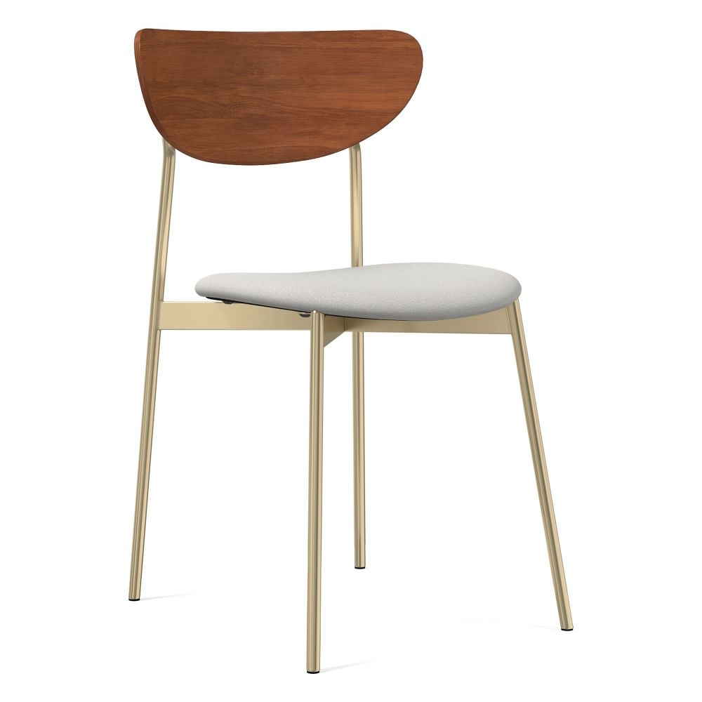Modern Petal Wood Upholstered Dining Chair, Sierra Leather, White Light Bronze - Image 0
