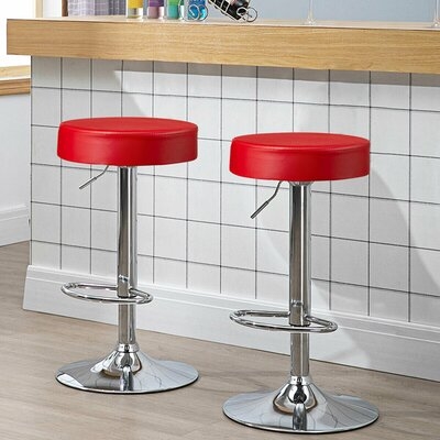 Latitude Run® 2pcs Adjustable Swivel Bar Stool Pu Leather Kitchen Counter Bar Chairs Red - Image 0