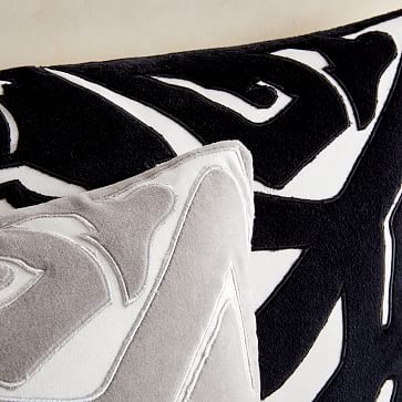 Abstract Velvet Applique Pillow Cover, 18"x18", Black - Image 1