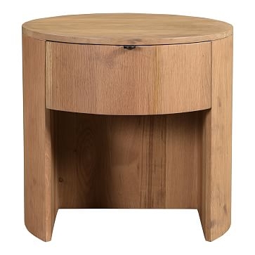 Modern Round Nightstand,Solid Oak, - Image 0
