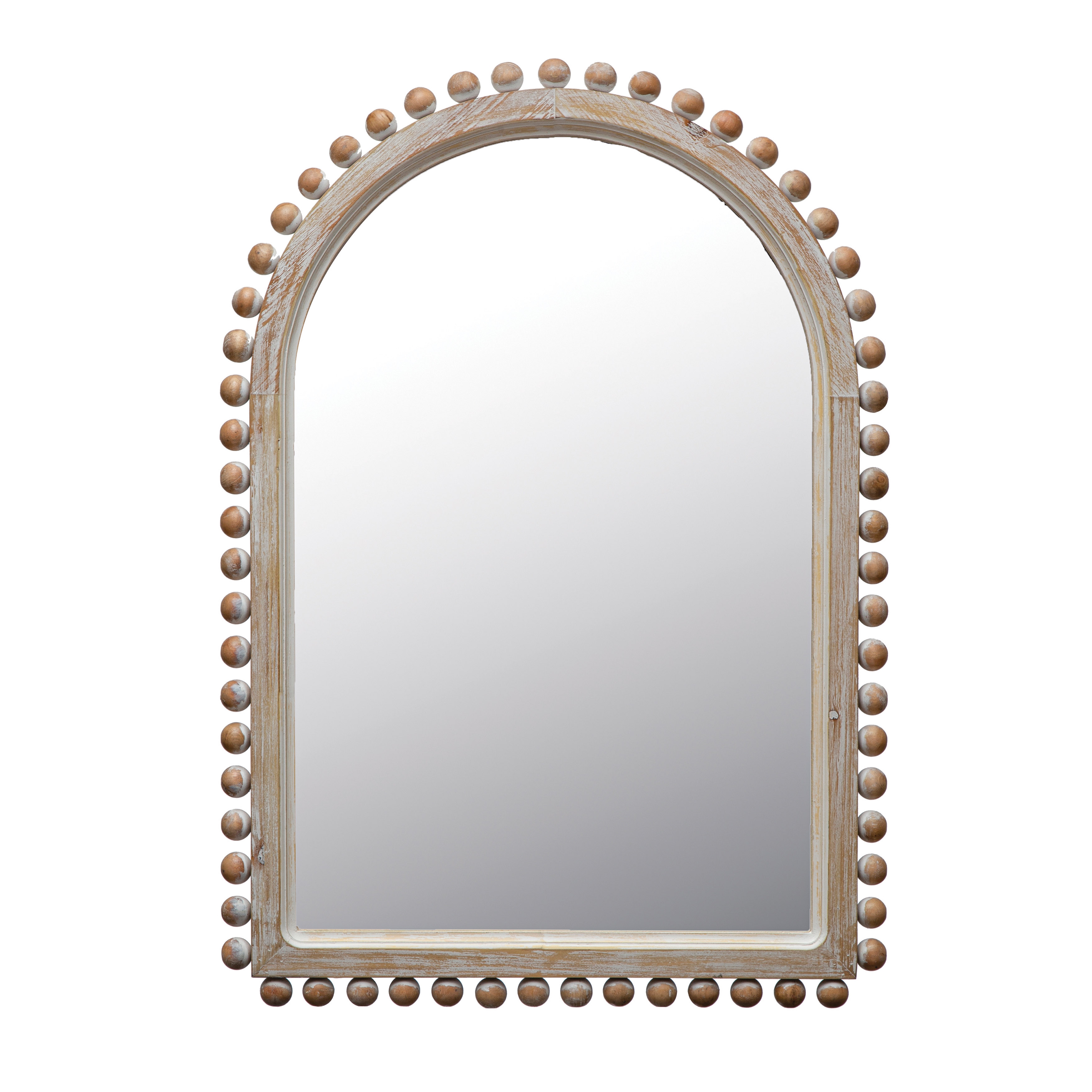Wood Ball Framed Arched Wall Mirror, Natural - Image 0