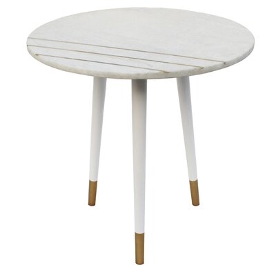 Gail Round Side Table with Aluminum Legs and Brass Inlaid Marble Top - White - Image 0