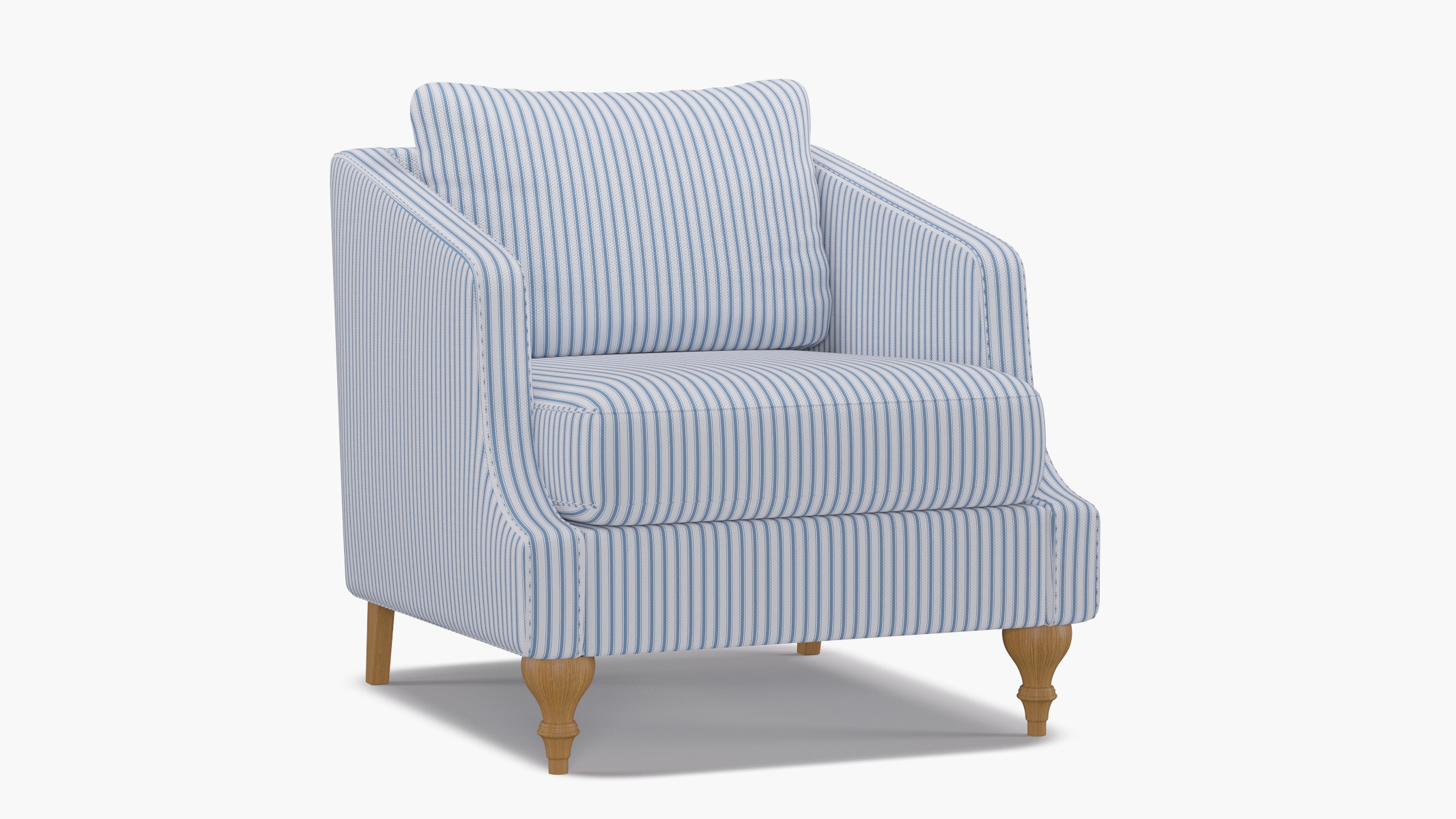 Slope Arm Chair, Cornflower Classic Ticking Stripe, Natural Turned Wood Leg - Image 1