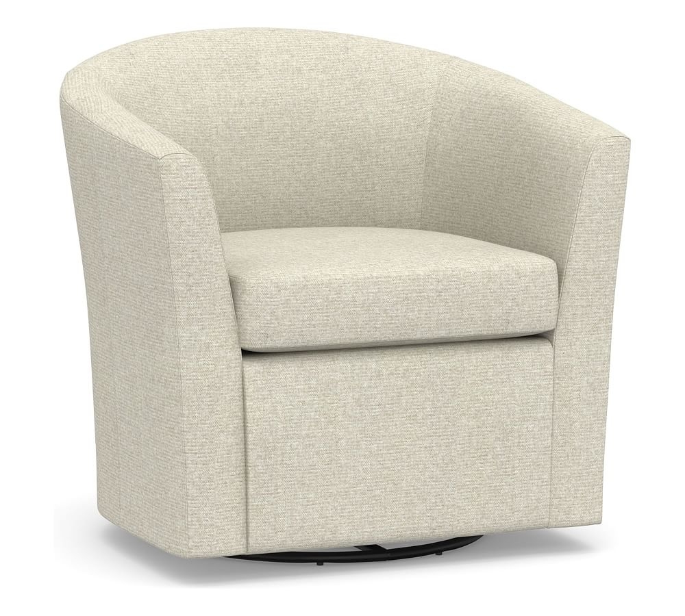Hyde Upholstered Swivel Armchair, Polyester Wrapped Cushions, Performance Heathered Basketweave Alabaster White - Image 0