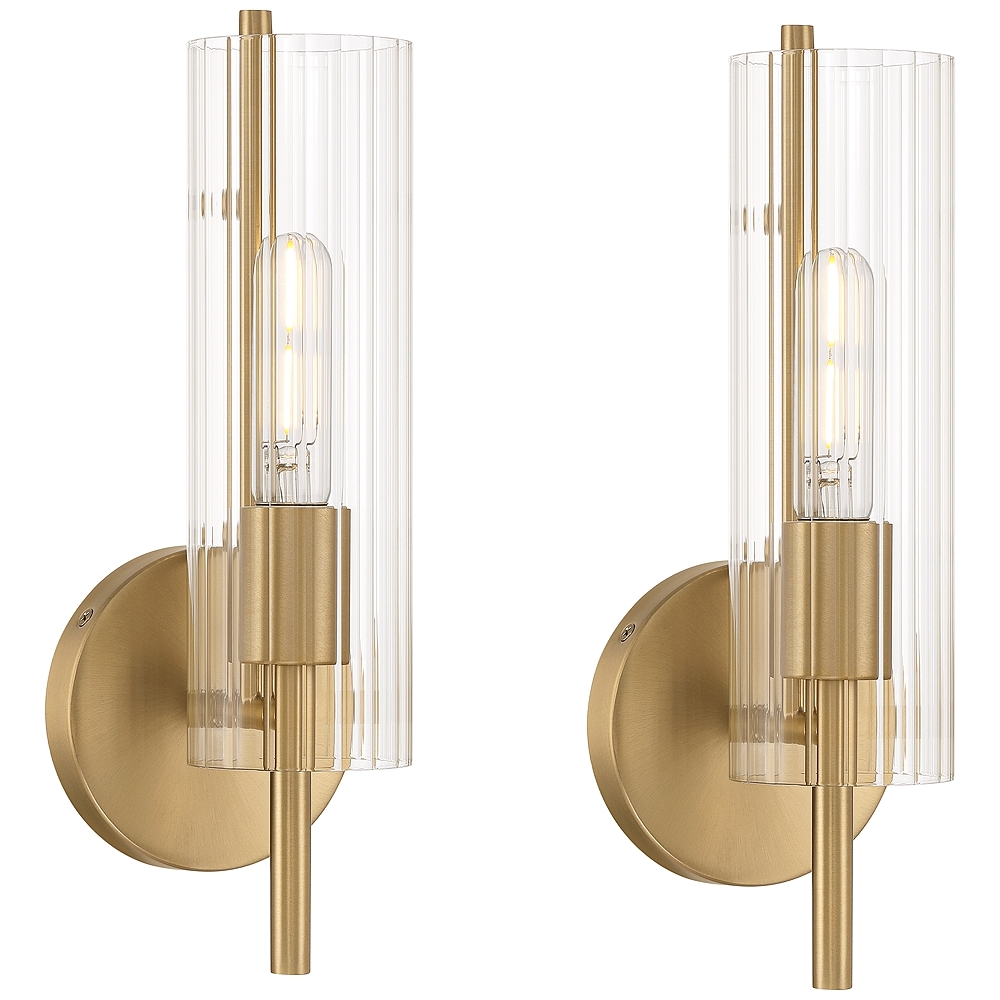 Possini Euro Taurus 13 1/2"H Brushed Champagne Wall Sconce Set of 2 - Image 0