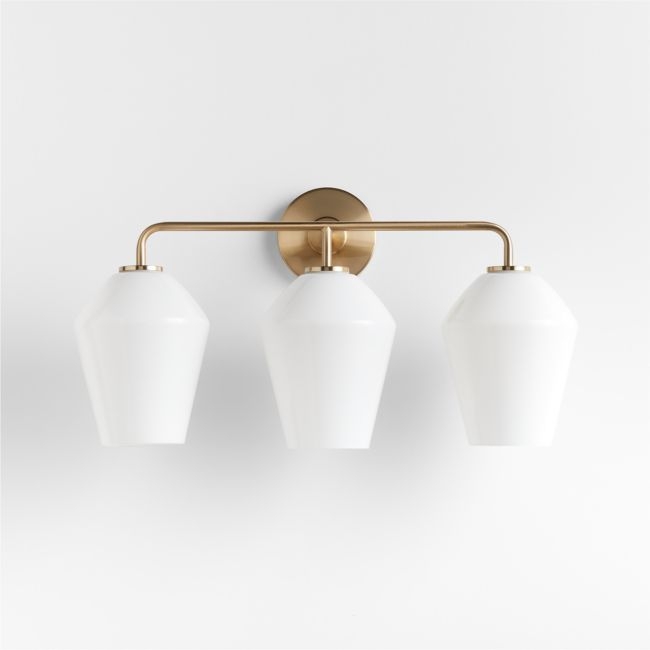 Arren Brass 3-Light Wall Sconce with Milk Angled Shades - Image 0