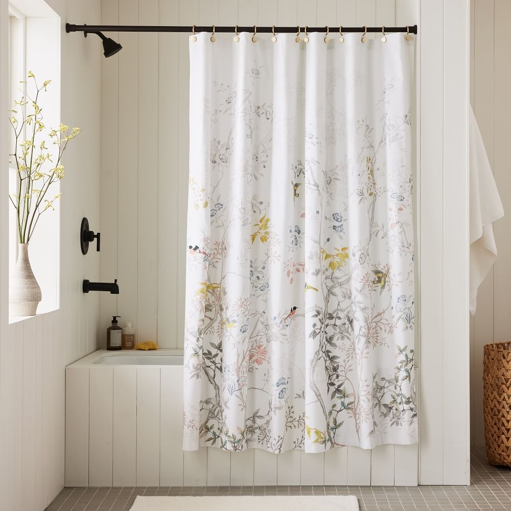 Chinoiserie Printed Shower Curtain, Misty Rose, 72"x74" - Image 0