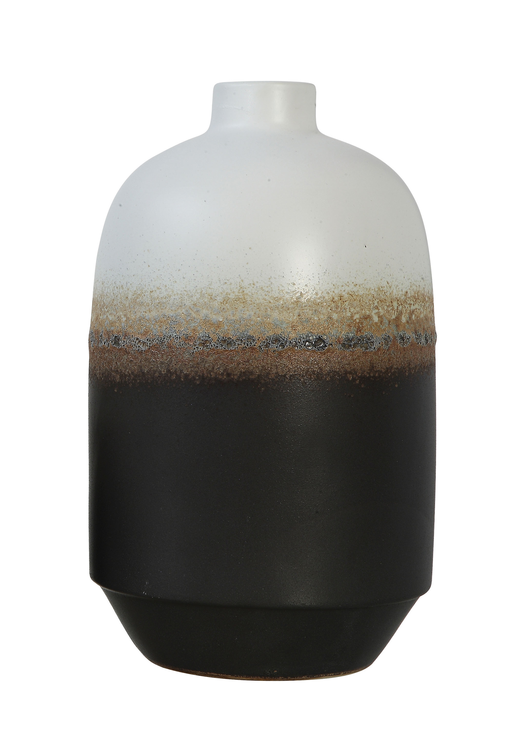 Large Black & White Ceramic Vase with Brown Reactive Glaze Accent - Image 0