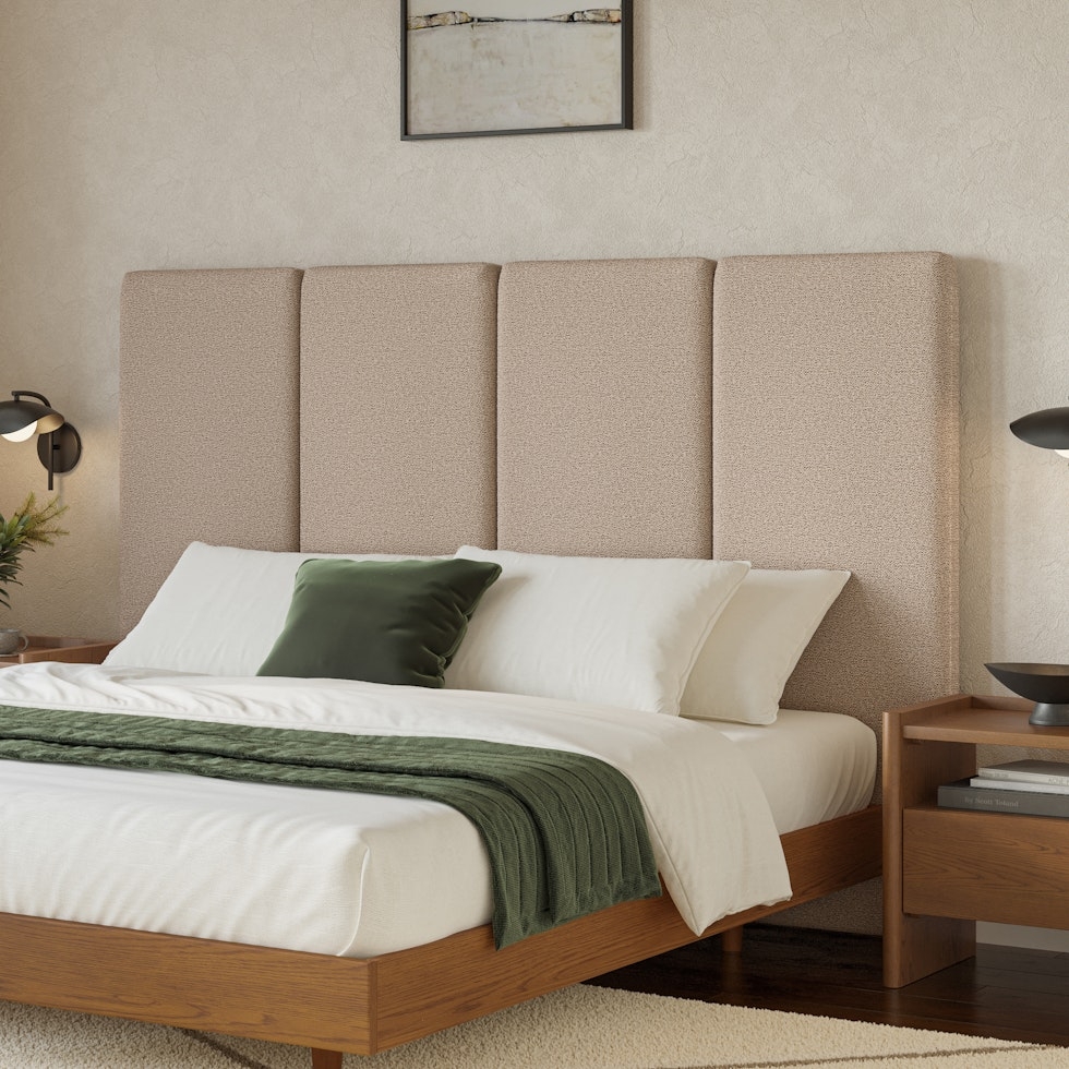 Noel King Tall Headboard - Sandstone Wool Bouclé - Image 0