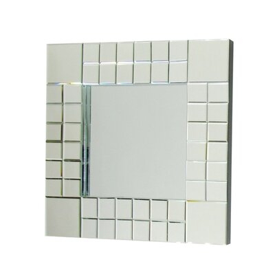 Square Beveled Mirror With Grid Like Accent, Silver - Image 0