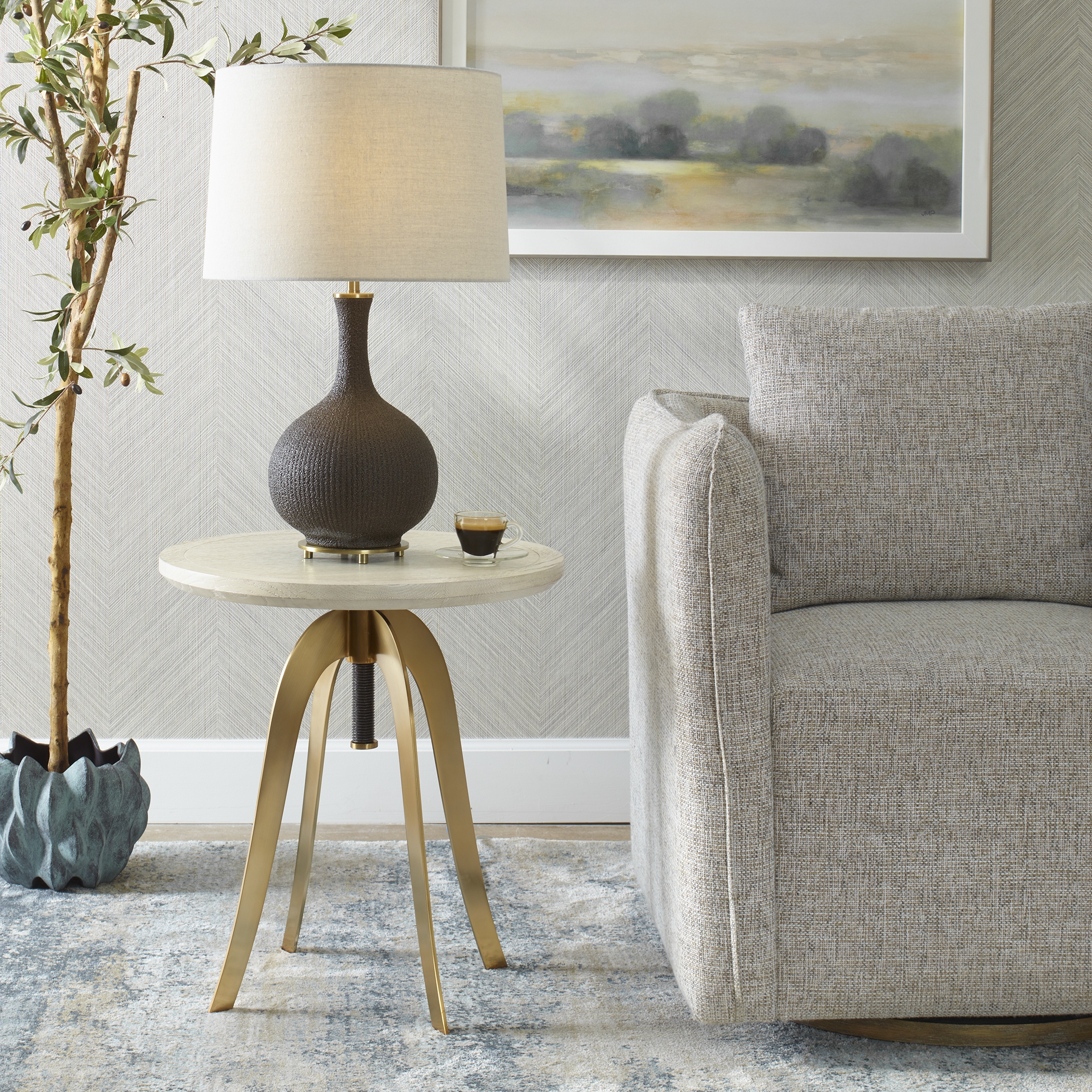 Alice Oak Adjustable Accent Table - Image 1