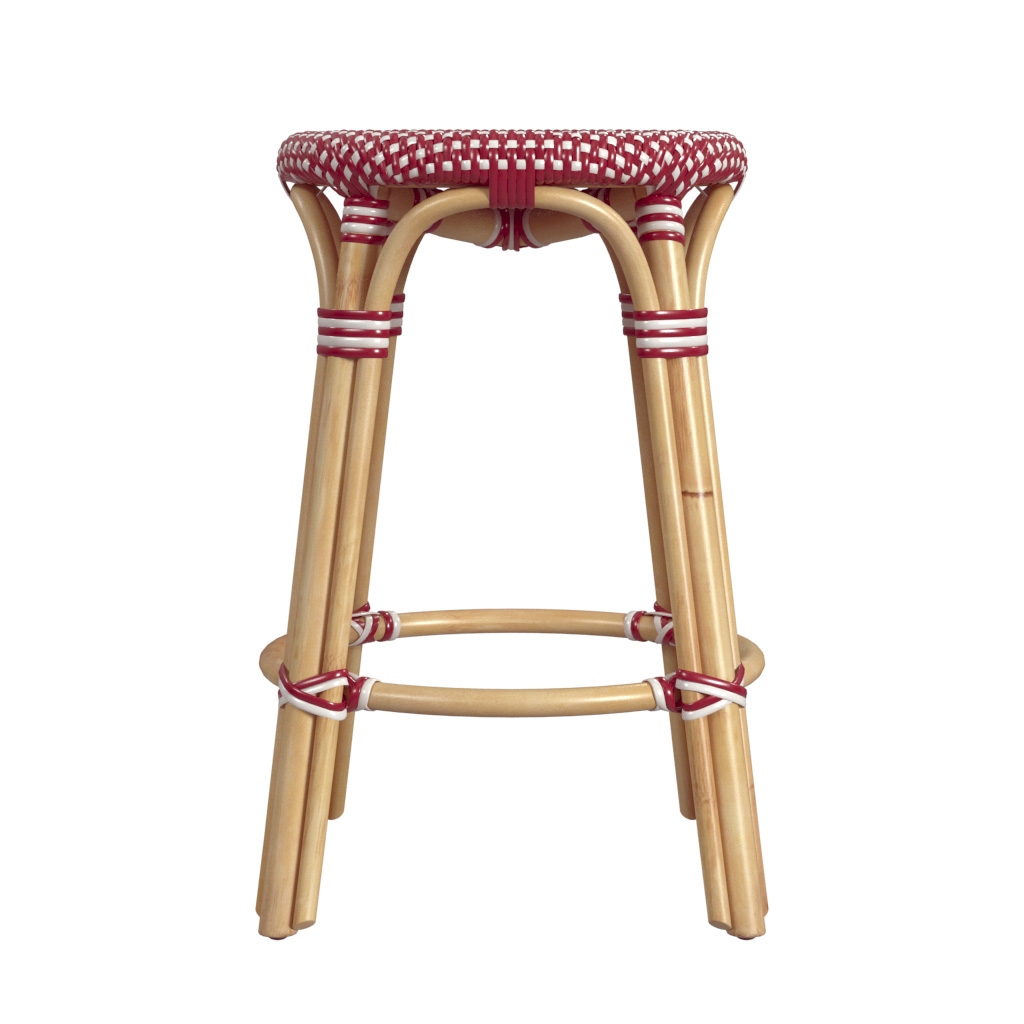 Tobias Red/White Dot/ Natural Rattan Frame Counter Stool - Image 3