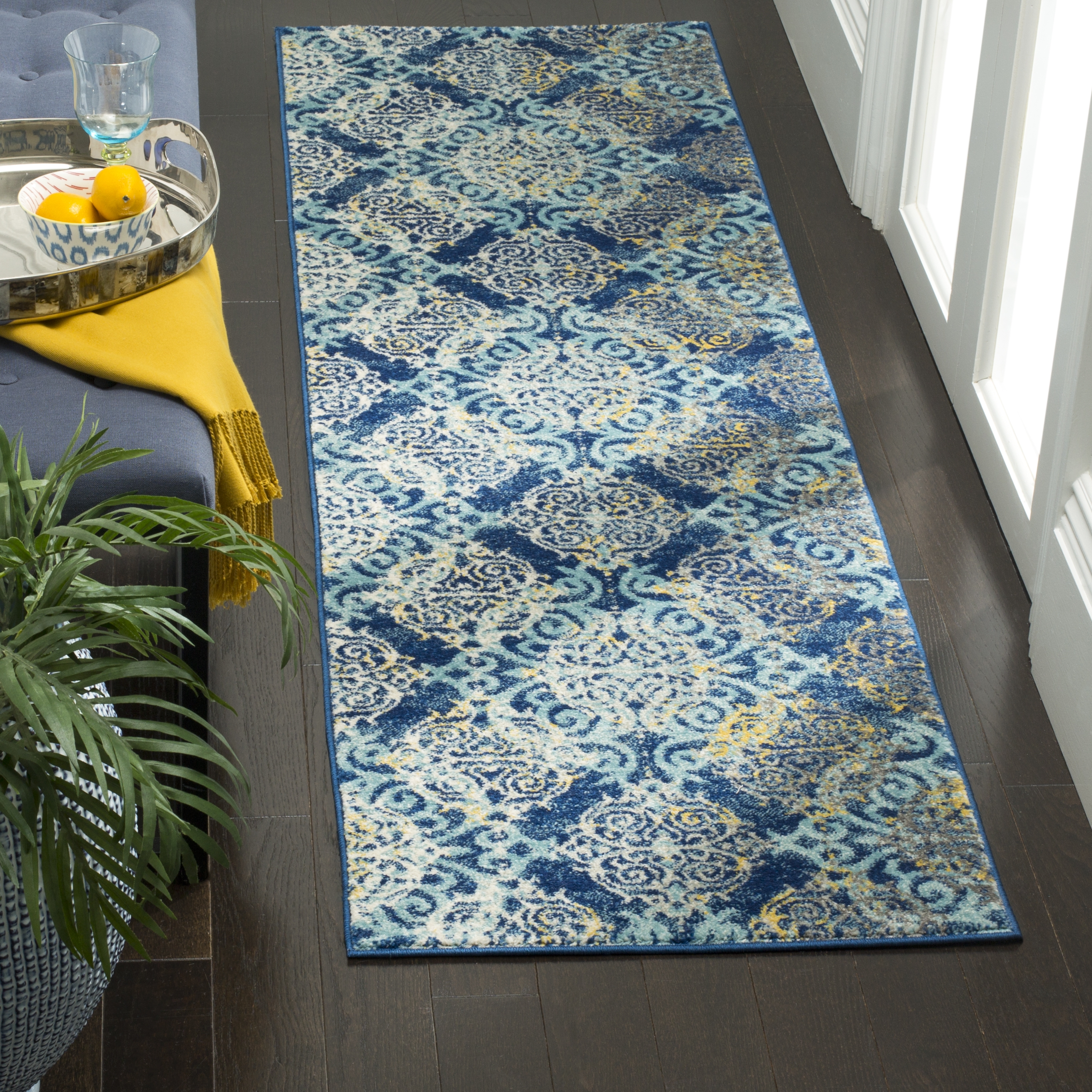 Arlo Home Woven Area Rug, EVK230A, Royal/Light Blue,  2' 2" X 7' - Image 1