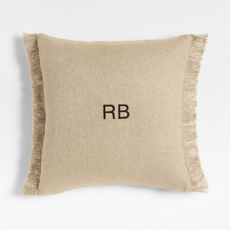 Casual Textured Fringe 23x23 Flax Taupe Throw Pillow Cover - Image 3