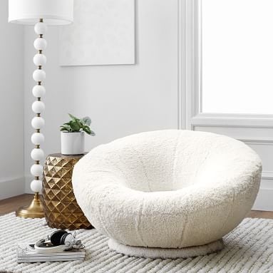 Recycled Sherpa Ivory Groovy Swivel Chair, In Home Delivery - Image 1