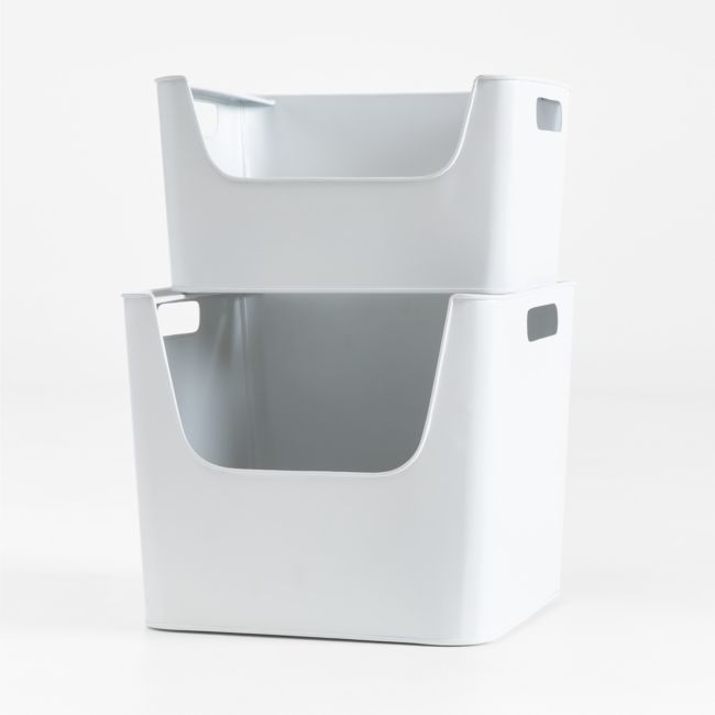 Small White Metal Stacking Storage Bin - Image 1
