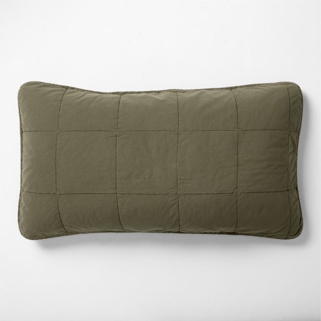 Sunwashed Organic Cotton Burnt Green King Quilted Bed Pillow Sham - Image 0