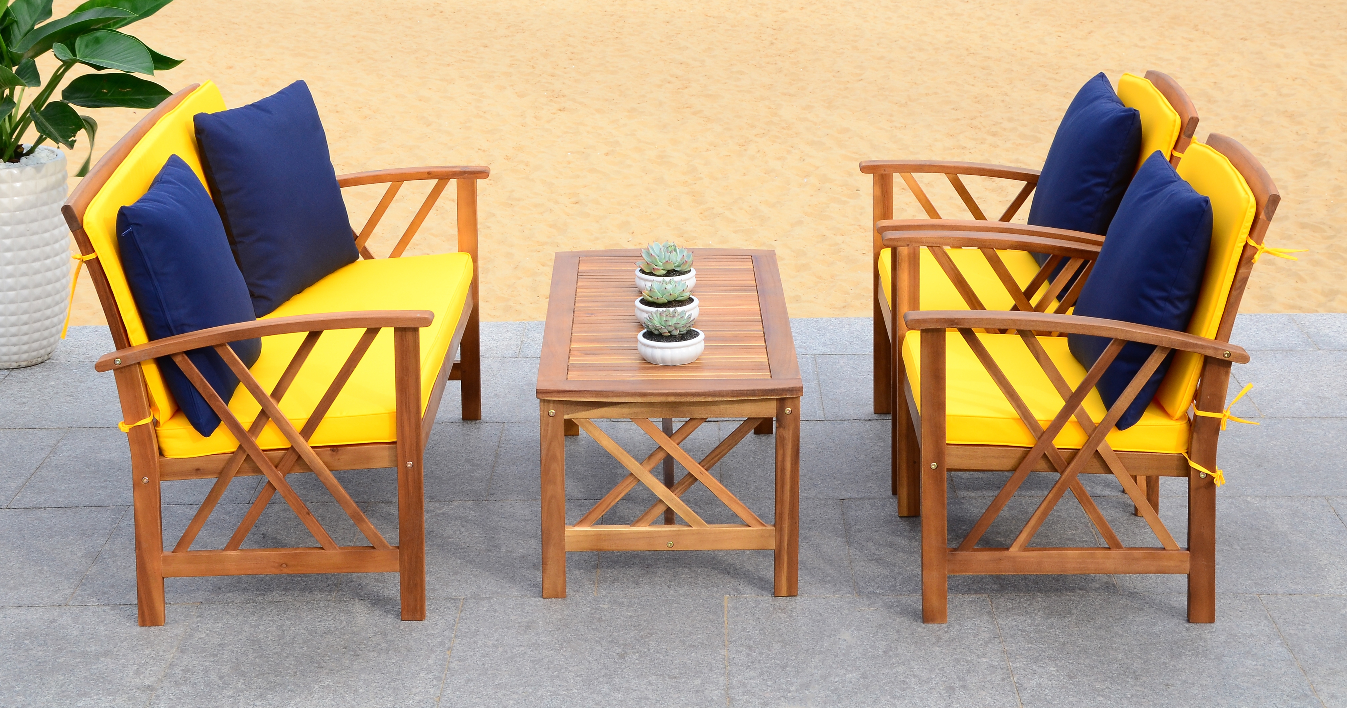 Fontana 4 Piece Outdoor Set - Natural Look/Yellow - Safavieh - Image 2