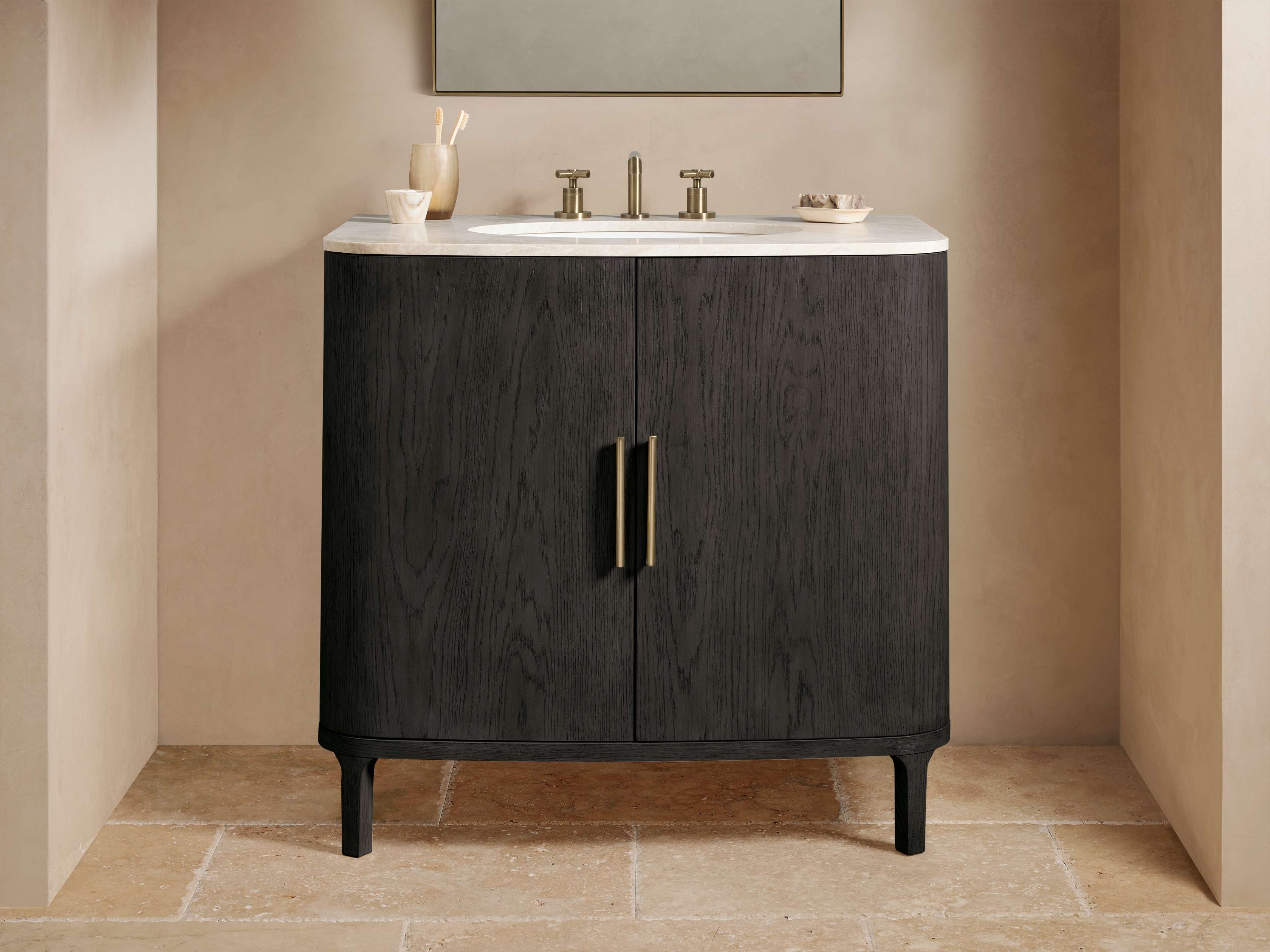 Danny Single Vanity in Wood Black  Royal Cream/Ebony Brass - Image 0