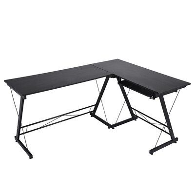 62" Reversible L-Shaped Corner Desk PC Gaming Table Workstation, Wide Desktop PC Storage Stand Streamer Home Office Computer Writing Pure Black - Image 0