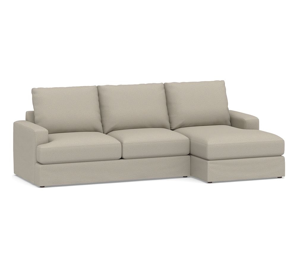 Canyon Square Arm Slipcovered Left Arm Loveseat with Chaise Sectional, Down Blend Wrapped Cushions, Performance Boucle Fog - Image 0