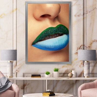 Close Up Lips With Fashion Make Up And Brackets - Modern Canvas Wall Art Print - Image 0