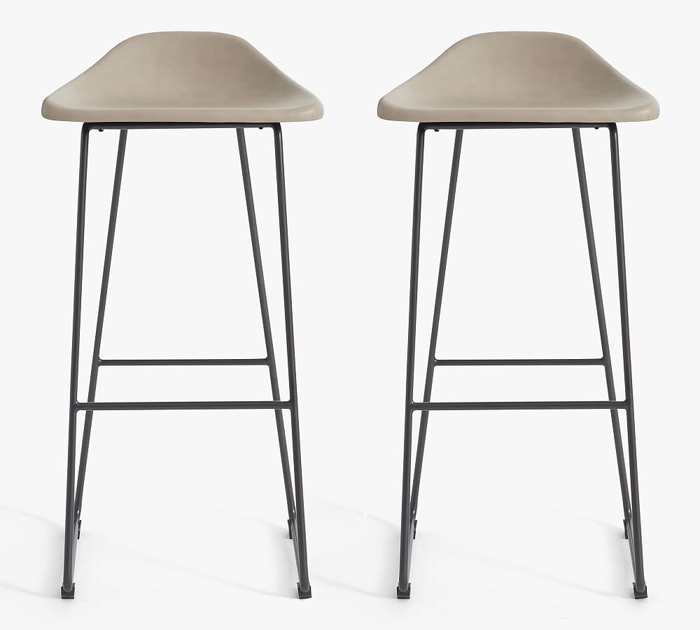 Brenner Leather Barstool, Gray Leather, Set of 2 - Image 0