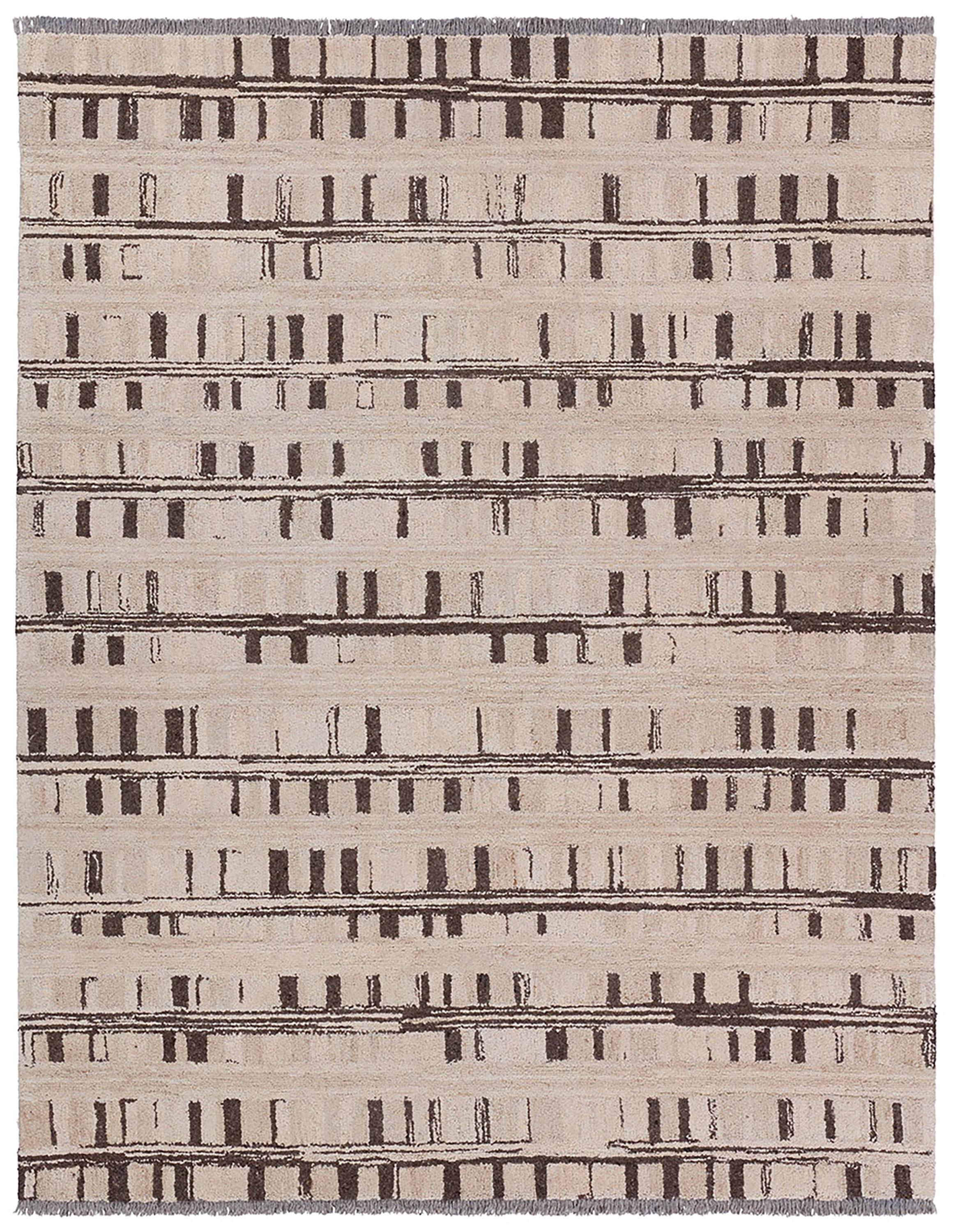 Emir HAD04 Handmade Striped Brown and Taupe Area Rug (6'x9') - Image 0