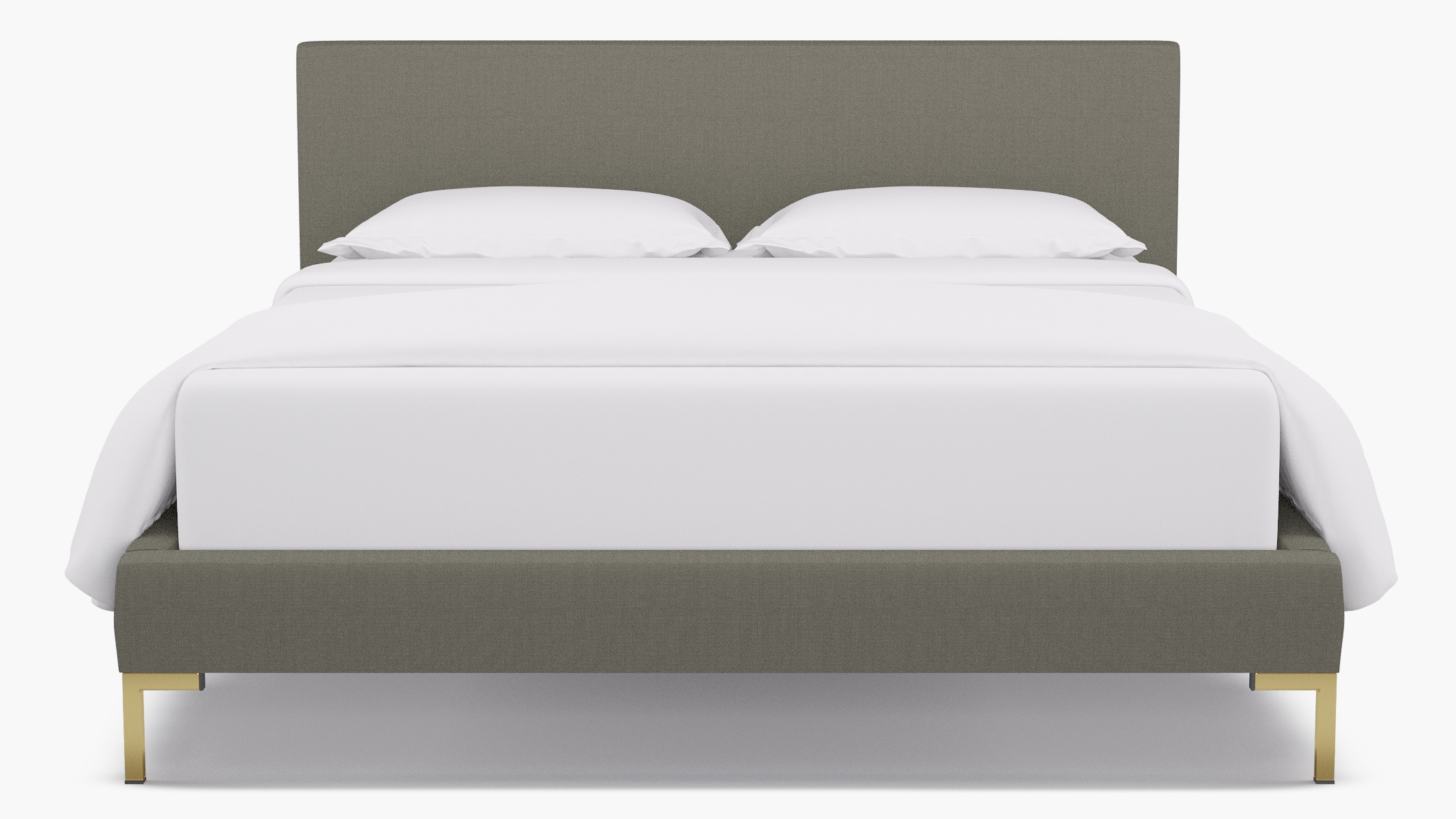 Modern Platform Bed, Putty Everyday Linen, Brass, Queen - Image 0