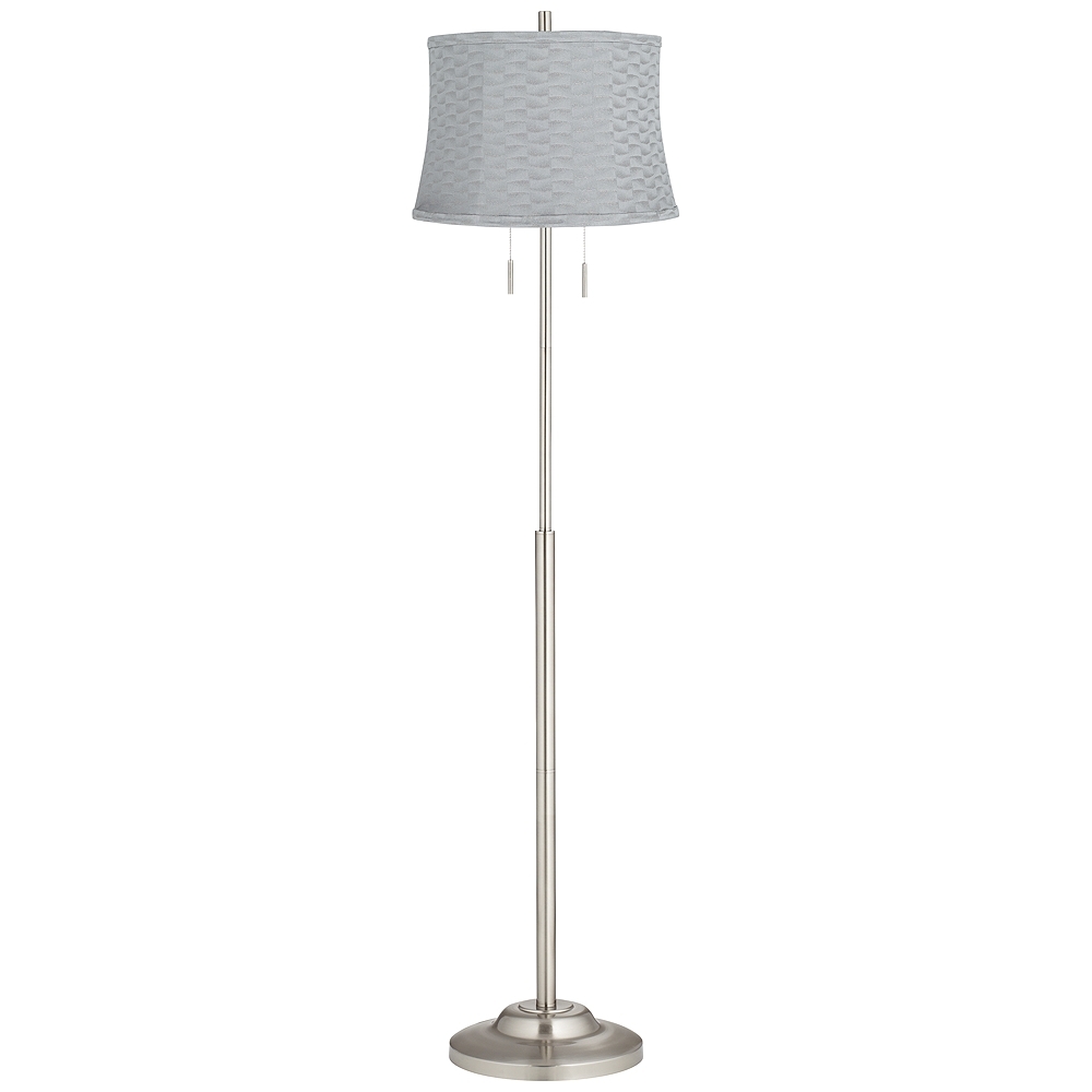 Abba 65"H Brushed Steel w/ Basra Gray Shade Twin Pull Chain Floor Lamp - Image 0