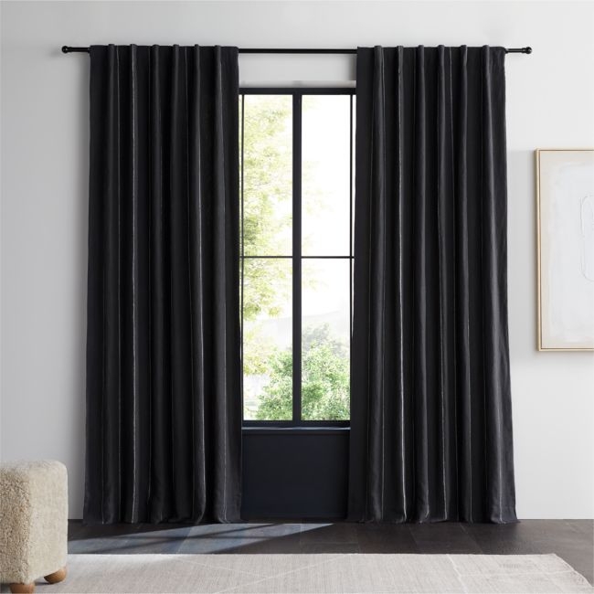 Storm Grey & Crisp White Linen Double Pinstripe Blackout Window Curtain Panel 52"x84" - Image 0
